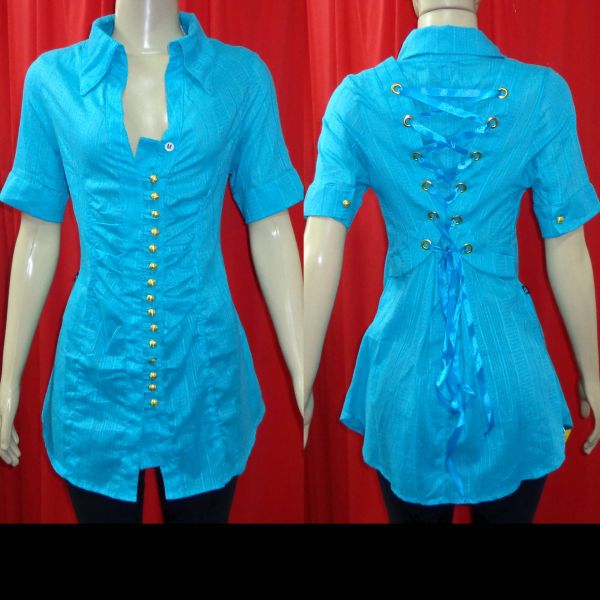 Camisa com botões e cadarço Azul G